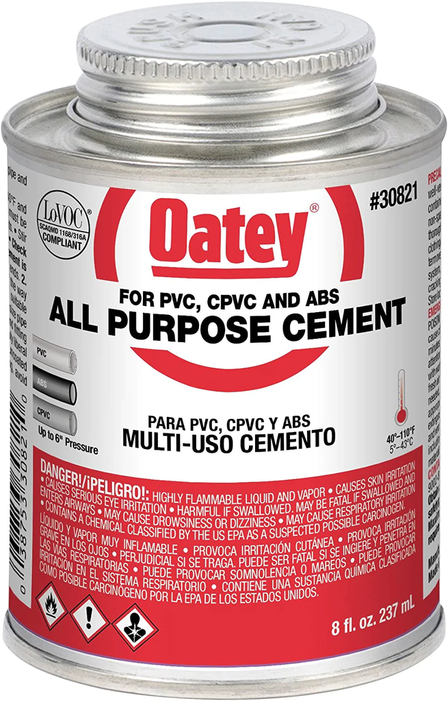 CEMENTO P/PVC, CPVC Y ABS ROJO MULTI. 8 OZ OATEY 32341MX