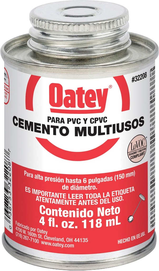 CEMENTO P/PVC, CPVC Y ABS ROJO MULTI. BOTE 4 OZ OATEY 32340M