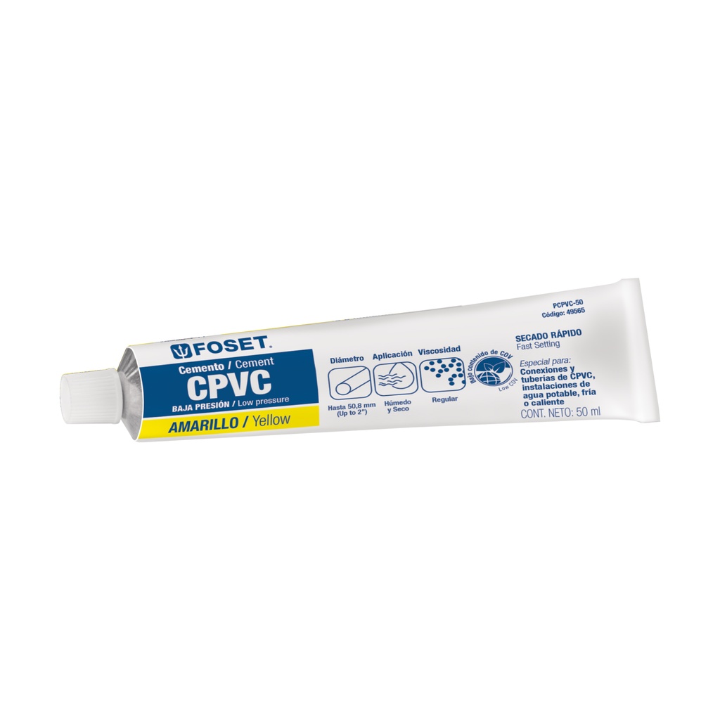 CEMENTO PCPVC50 P/CPVC B.P.AMARILLO T/50ML FOSET