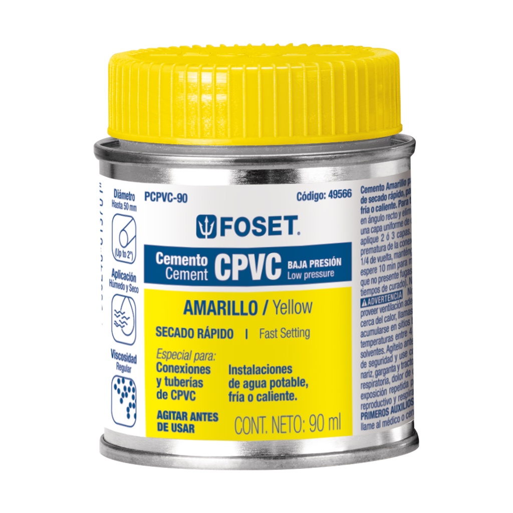 CEMENTO PCPVC90 P/CPVC B.P.AMARILLO B/90ML FOSET