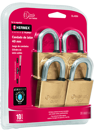 CANDADO CL40X4 LATON 40MM B/4 JGO. HERMEX