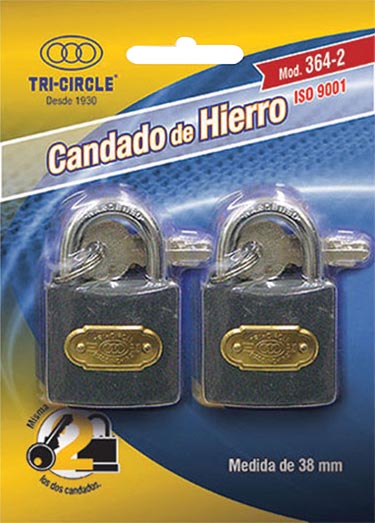 CANDADO DE HIERRO 38 MM C/2 PZAS.BLIS. 3642 TRICICLE  16902