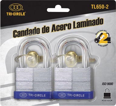 CANDADO LAMINAD.50MM J/2 PZAS BTL6502 BLIS.TRICIRCLE 11512