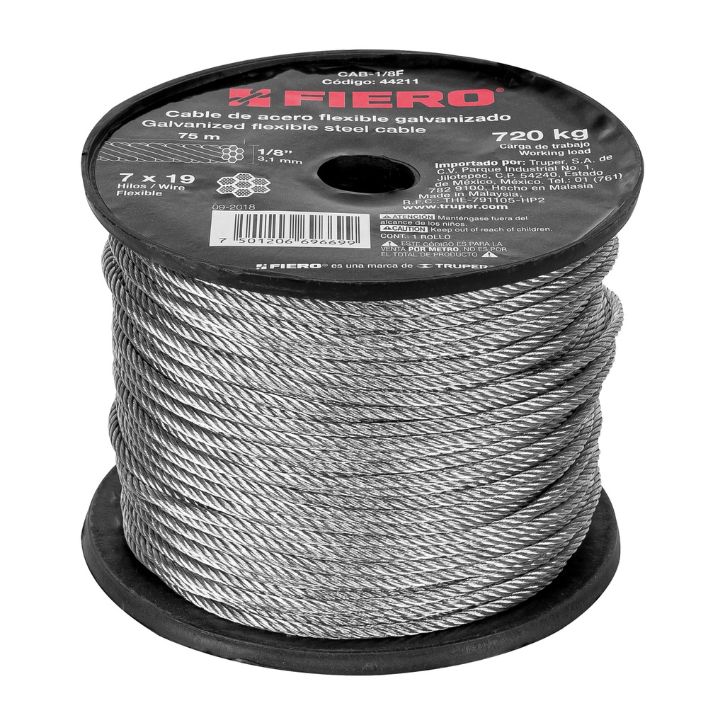 CABLE CAB1/8F D/ACERO 75 MTS. FIERO SP