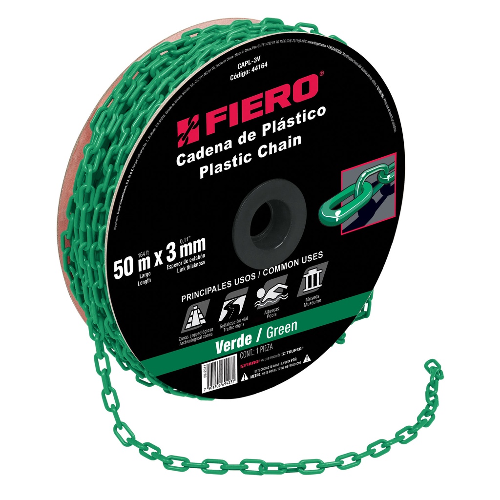 CADENA CAPL3V PLASTICA 3MMx50M VERDE FIERO SP