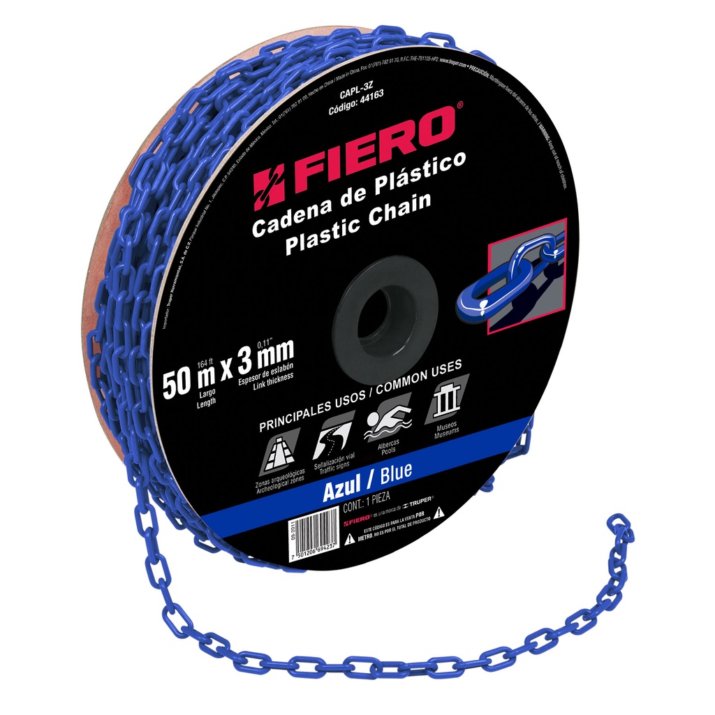 CADENA CAPL3Z PLASTICA 3MMx50M AZUL FIERO SP