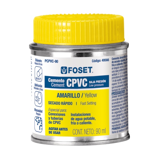 [HFO - C257] CEMENTO PCPVC90 P/CPVC B.P.AMARILLO B/90ML FOSET