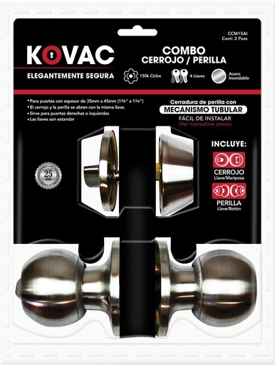 [VKC - 0004] CERRADURA COMBO PERILLA/CERROJO AI CCM15AI L/M BLIST.KOVAC