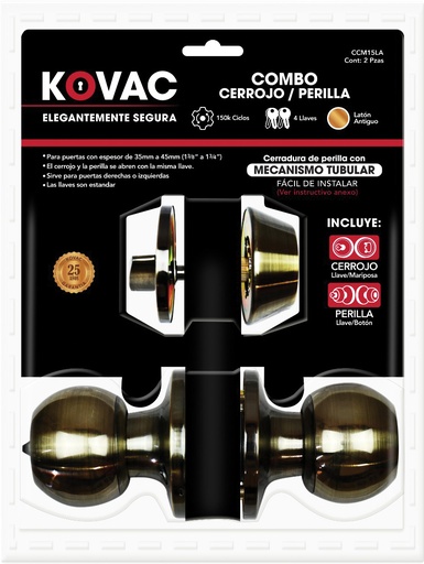 [VKC - 0005] CERRADURA COMBO PERILLA/CERROJO LA CCM15LA L/M BLIST.KOVAC