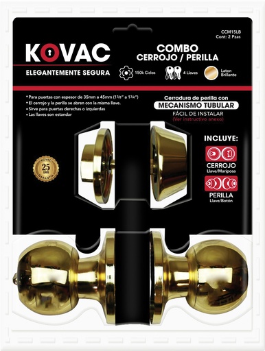 [VKC - 0006] CERRADURA. COMBO PERILLA/CERROJO LB CCM15LB L/M BLIST.KOVAC